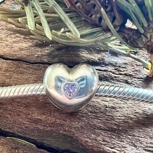Authentic Pandora Charm Steady  Heart Clip with Pink Zirconia Bead Silver Love
